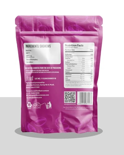 Image of JB&CO Premium Cashews, Imported from Africa, Whole and Crunchy Kaju, Rich in Calcium and Minerals, Healthy Snacking, Ziplock Pouch 500g, (250g X 2)