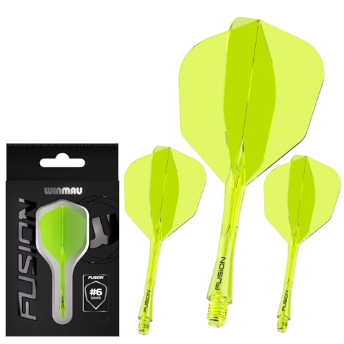 WINMAU Darts - Fusion Système intégré de vol et d'arbre - No.6 Forme et Design - Jaune Couleur, Longueur intermédiaire