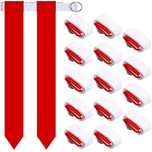 Sintege 14 Pcs 14/28 Player Flag Football Belt Set Adjustable Football Flag and Belts Gift for Kid Youth Sports Team Backyard Game (Red)