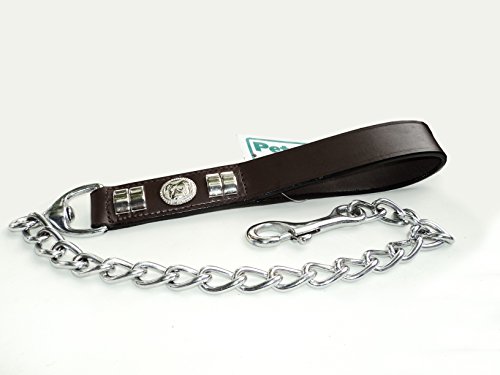 Robuste Poignée en cuir chaîne laisse pour chien avec chaîne plaqué chrome Noir et Marron Couleur Cover