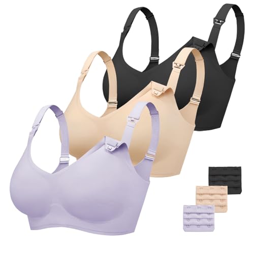 Image of Vinfact 3 Pack Nursing Bras for Breastfeeding Comfort Maternity Bras for Pregnancy Wireless Seamless Breastfeeding Bras