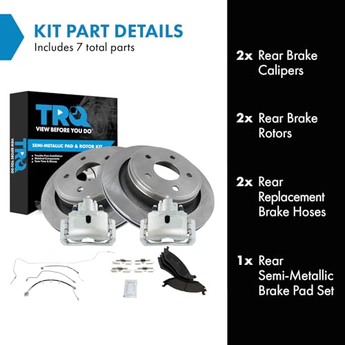 Image of TRQ Rear Brake Pad & Rotor Kit Semi-Metallic Compatible with 2014-2017 Ram 1500