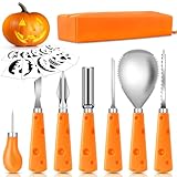 ECtury Kürbis Schnitzset, 7 Stück Schnitzwerkzeug Kürbis + 10 Schnitzvorlagen, Kürbis Schnitzen Werkzeug, Pumpkin Carving Kit, Halloween Kürbisschnitz Set
