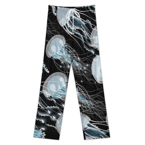 Pajama Pants for Men Women Vibrant Couple Home Sleep Pants Sleepwear Gifts Glowing Jellyfish3