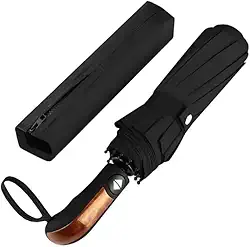 Guarda-Chuva Automático Compacto e Portátil – Preto, Pequeno, à Prova de Vento, Abertura Automática, Ideal para Bolsa, Mochila, Viagens e Uso Diário