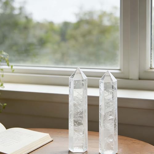 AierCrystal 2pcs Natural Crystal Point Wand Set,Hand-Finely Polished,Meditation Healing Purification,Full-Scenario Decoration Display for Home Office,Holiday Gifting(15cm Big Wand 2pcs White Melting) by AierCrystal - Used condition - Image 4