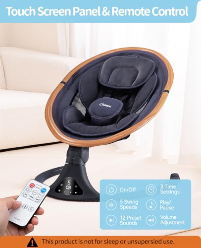 LAREX Baby Swing to Toddler Electric Infant Swing Portable for Newborn Boy Girl, 5 Sway Speeds with Remote Control, 12 Preset Melodies and Bluetooth, 0-6 Months Max 20 Lbs(Dark Wood Grain)