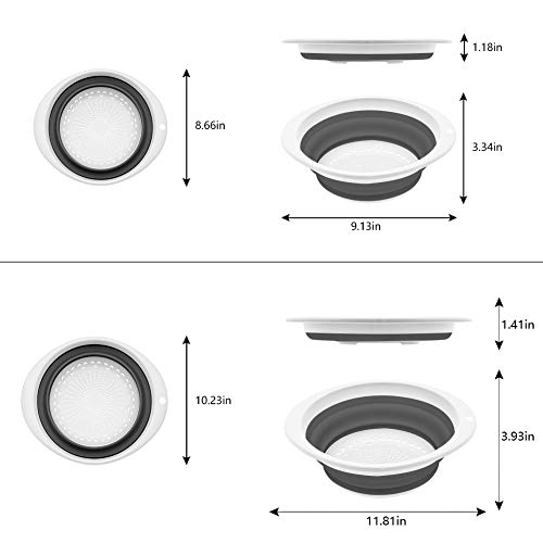 Qimh Collapsible Colander Set Of 3-1Pc 6 Quart Over The Sink Silicone Strainer - 1Pc 4 Quart And 1Pc 2 Quart Folding Strainers - Dishwasher Safe(Grey&White) #TOP2