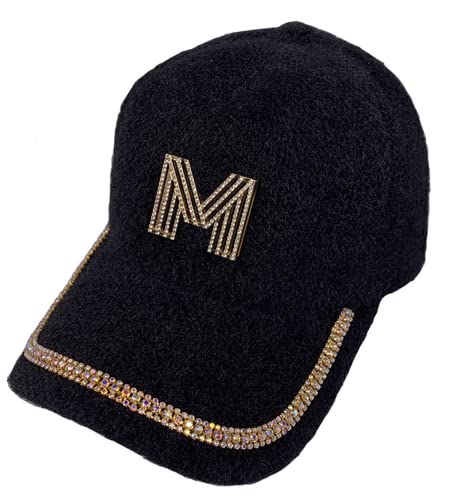 Womens Baseball Cap Letter M Cowboy Hats With Rhinestone Rabbit Plush Baseball Caps Bling Fancy Jewelry Hat Fashion Cap Black #TOP1