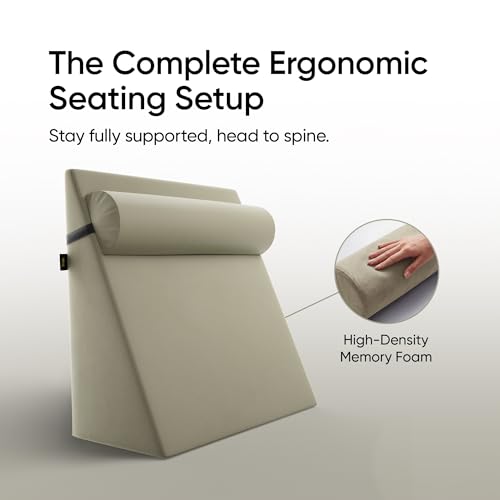 Image of Frido Wedge Plus Cushion with Neck Rest Pillow Combo | Dual Foam Wedge Cushion with Adjustable Roll | Back, Neck, Knee & Leg Support | for Post-Surgery, Pregnancy | Washable Covers, Sage Green