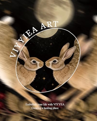 Image of VIYYIEA Vintage Gold Framed Wall Art for Living Room, Easter Canvas Prints Home Decor, Spring Painting Picture, Bedroom Wall Decor Gifts for Friends or Family -【Moonward Hares】-(16L x 12W)