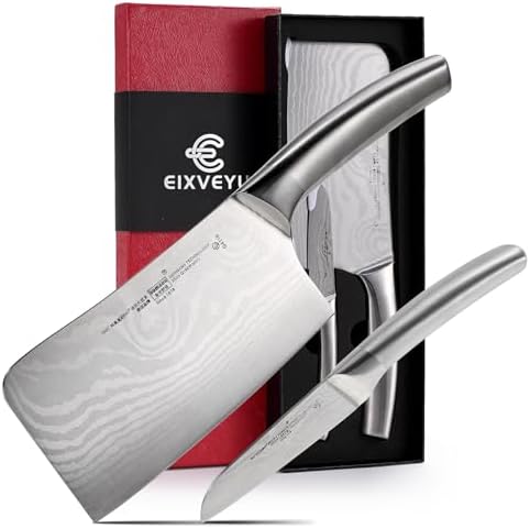 2 pcs Set Butcher Knife Paring knife Damascus Pattern Meat Cleaver Knife Chef Knife Kitchen knives hollow handle - For Meat Cutting Full Tang Chopping, For Home Outdoor Kitchen Gadgets Gifts