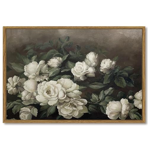 SHENIFY 24x36in Large Vintage Landscape Framed Canvas Wall Art Rose