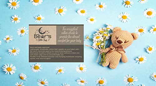 Bear's Little Fish- Spannbetttuch für die Wiege - 3er-Pack aus 100 % Atmungsaktiver Baumwolle für Junge und Mädchen, Passend für die Meisten Bettlakenunterlagen (Grau) - Image 7