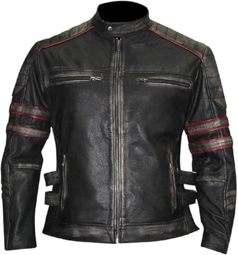 Mens Cafe Racer Motorcycle Retro Biker Distressed Black Vintage Leather Jacket