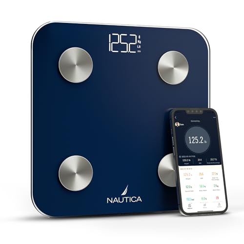 Nautica Body Tracker Digital Bathroom Scale, Bluetooth-Enabled Smart Scale with BMI, Body Fat, Muscle Mass Tracking & More, Syncs with Smartphone App for Body Composition Tracking, 396 Lbs.