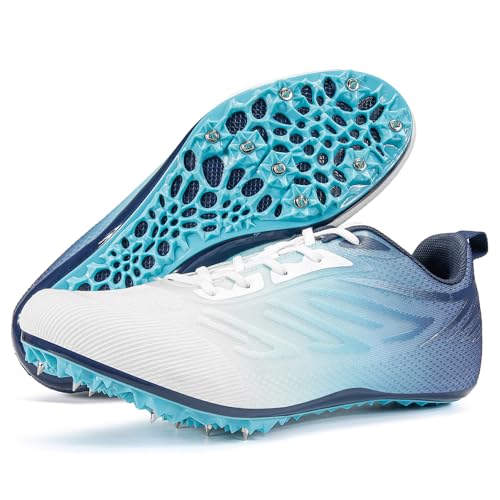 Ifrich Track and Fields Sneakers Mens Womens Track Running Shoes Athletes Sprinter Racing Shoes Spikes Track Shoes for Students Boys Girls (Black Blue,11.5)