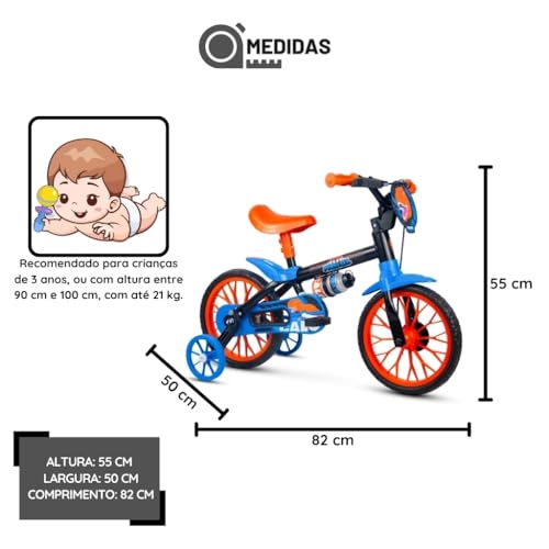 Bicicleta Infantil Aro 12 com Rodinhas e Capacete, Azul/Laranja