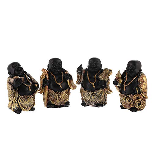 Prime Feng Shui Statue for Wealth and Protection 4 PCS Black Laughing Buddha