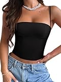 REORIA Womens Sexy Corset Crop Going Out Top Sleeveless Backless Y2K Square Neck Adjustable Straps Cami Tank Bustier Tops Trendy Summer 2025 Black Medium