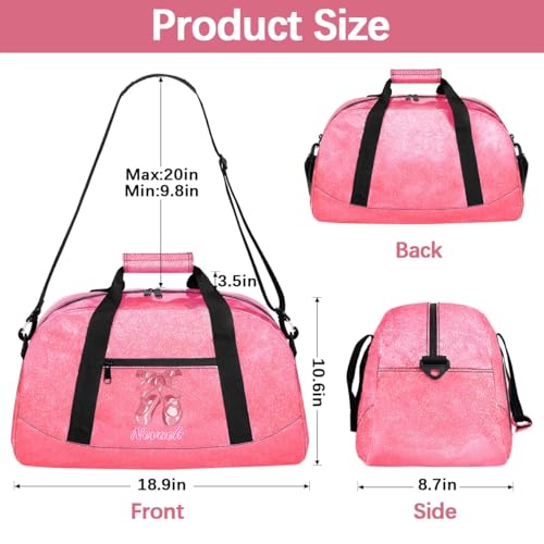 Custom Ballet Bag Girls Dance Bag with Name Initial Letter, Personalized Large Sport Duffel Bag Weekender Travel Cheerleading Bag, Pink Ballet Shoes3
