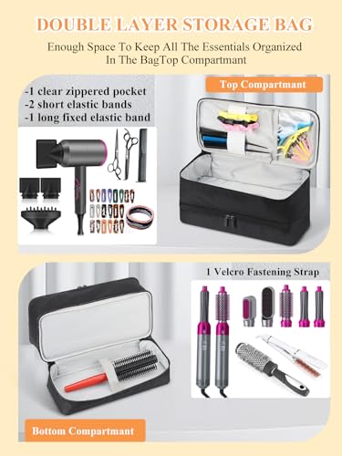 Black Hair Dryer Travel Bag: Double-Layer Storage Organiser for Shark FlexStyle Hair Styler - Waterproof Organiser Storage Shark FlexStyle Storage Case for Hair Dryer Brush/Hair Curler (Bag Only) - Image 3