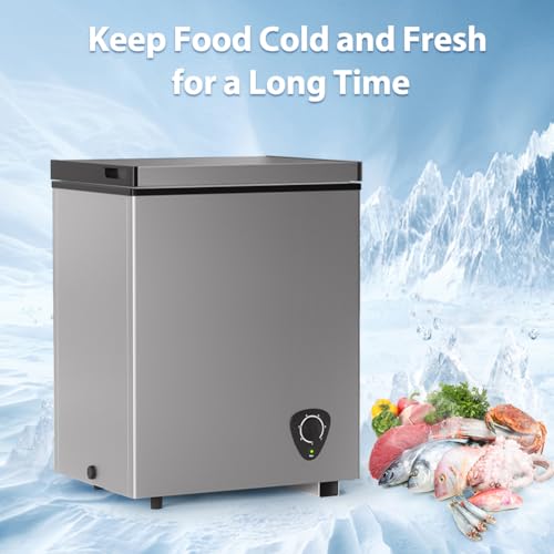 Image of 3.5 Cu.Ft Small Chest Freezer, Mini Deep Freezer with Removable Basket, Adjustable Temperature, Free Standing Top Open Door Energy Efficient Compact Freezer for Apartment, Home, Office, Garager,Gray