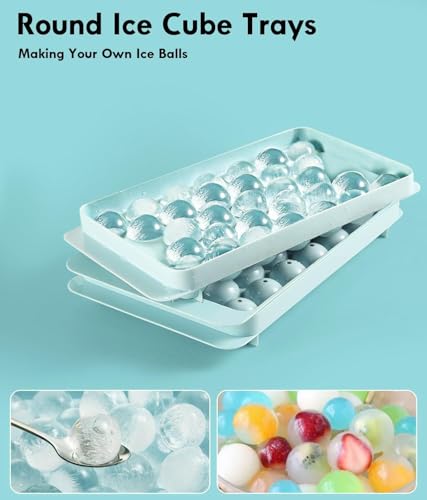 Image of Plastic Mini Round Ice Cube Tray with Lid | Ice Ball Maker for Fresh Juice, Mocktails, Whiskey, Cocktails, Tea & Coffee | 33 Cavity, Easy Release & Stackable in Freezer | Pack of 1