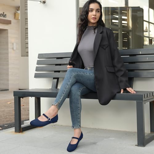 Tanamo Mary Jane Shoes Flats for Women Round Toe Shoes Ballet Flats Comfortable Dressy Adjustable Straps Casual Office Work Wedding Washable Knit Slip On2