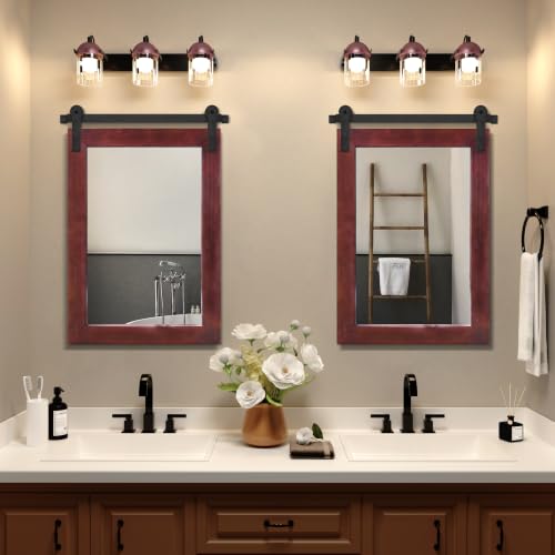 Image of COGOOD Bathroom Mirrors for Over Sink - 22 x 30 Farmhouse Barn Door Wall Mirror for Bathroom, Living Room, Entryway Wall Decor Espresso