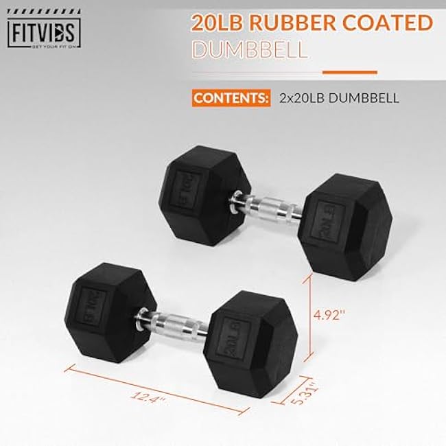 Hex Dumbbells Rubber Coated Hand Weights Pairs for Exercises and Fitness, 20 LB Pair
