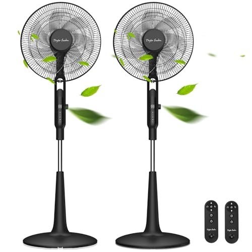 Taylor Swoden Ventilador de pie, DC Ventilador Silencioso, 28 Velocidades, ECO, 40W, 7 aspas, Mando, 3 modos, 12H Time, Ajustable en altura(125-135cm), con LED, Oscilante, Negro