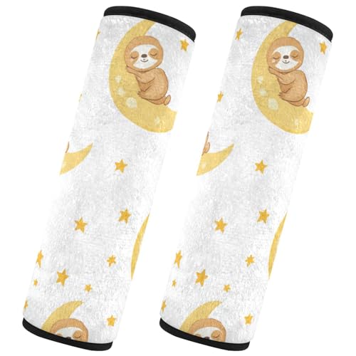 Seat Belt Covers 2 Pack Cute Sloths Sleeping Car Seat Strap Covers Super Soft Moon Yellow Car Seat Neck Cover for Boys Girls Adults Babies M