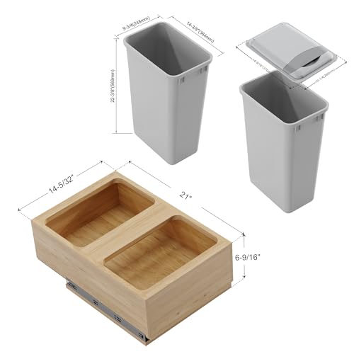 Image of Dowell Double 50Qt Undermount Trash Pull-Out Waste Container with Full Extension Soft-Close Slides, Bottom Mounted, Face Frame /Frameless Min. Cabinet Opening: 15-1 /2 Inch Wide-4008 0218 50