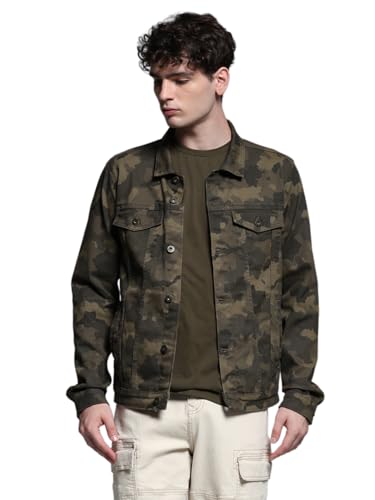 Image of Jack & Jones Men Spread Collar Camouflage Printed Cotton Casual Tailored Jacket