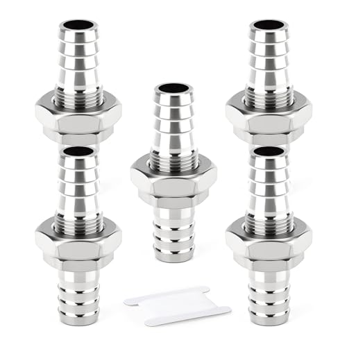ERGAOBOY 5 piezas de racores pasamuros con espiga para manguera de acero inoxidable 304, conector de montaje en panel con unión recta de 12 mm para aire, agua y combustible