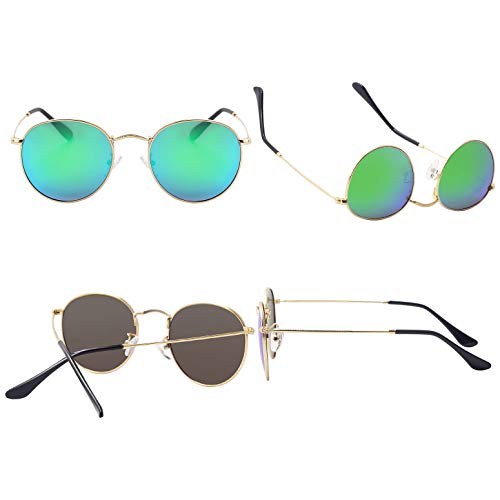 Image of Small Round Polarized Sunglasses Retro Men Women Mirrored Lens Metal Frame Circle Sun Glasses Shades