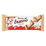 Kinder Bueno White - Fine Gaufrette Enrobée de Chocolat Blanc avec un Cœur Lait et Noisettes - Goûter Fondant et Croustillant - Format à partager - 30 x 2 Barres