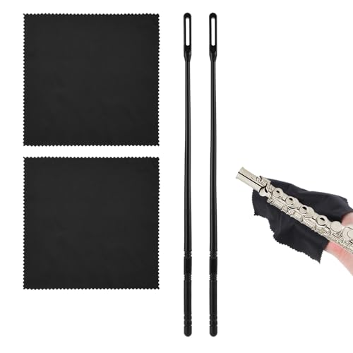 4 Stück Flötenputzer Set,Flötenputzer Blockflöte,Flötenreinigungsset 2 Stk Reinigungstücher Mit 2 Stk Flöten Reinigungsstab,Flötenreiniger Blockflöte Für Die Pflege Ihres Instruments (Schwarz)