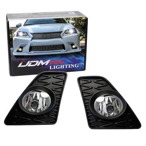 iJDMTOY Clear Lens Halogen Fog Light Kit Compatible with 2013-2015 Lexus GS350 GS460 GS450h, Includes LH RH Fog Lamp Housings, H11 Halogen Bulbs, JDM GS-F Style Foglight Bezels & On/Off Switch Wiring