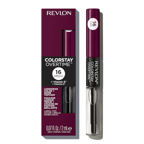 Image of Revlon Liquid Lipstick with Clear Lip Gloss, ColorStay Overtime Lipcolor, Dual Ended with Vitamin E, 500 Limitless Black Cherry, 0.07 Fl Oz