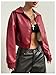 BEAUDRM Women's Y2K Faux PU Leather Jacket Crop Zip Up Motorcycle Coat Long Sleeve Drop Shoulder Motor Bike Jacket Streetwear Burgundy X-Small