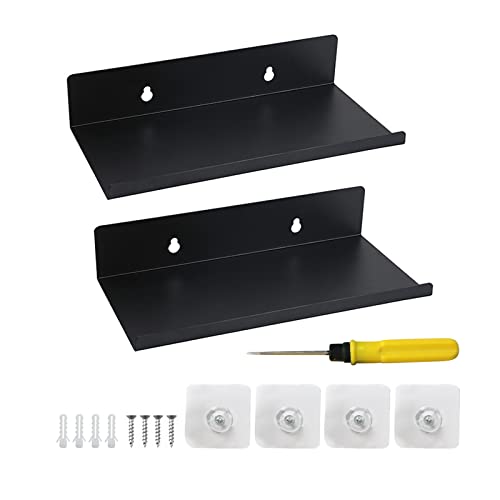 EULAPGOE Scaffale a Muro in Metallo Nero, 2 Pezzi Metallo Scaffale Appeso, Bagno Scaffale Parete Galleggiante in Acciaio Scaffali per Cucina Soggiorno Camera da Letto Ufficio (20cm)