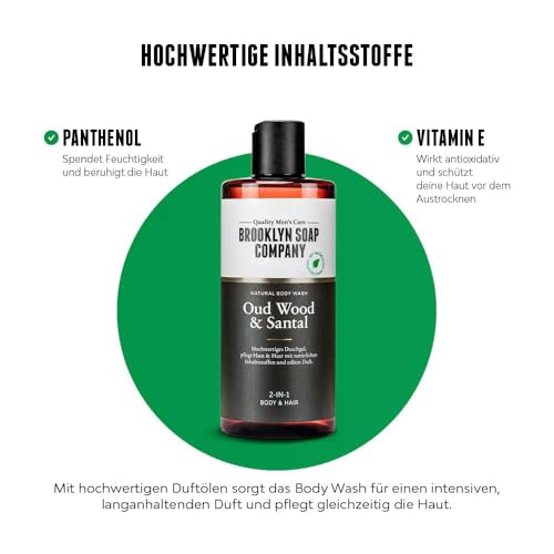 Brooklyn Soap Company Duschgel für Männer 1 Liter - Oud Wood & Santal Body Wash - 2-in-1 Duschgel für Herren für Haut und Haare - Shower Gel – Bild 6