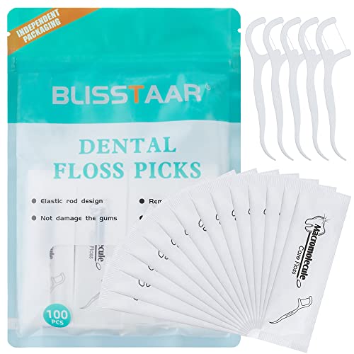 Blisstaar Zahnseide Sticks, 100 Stück Dental Floss, Einzeln Verpackt, Disposable Interdental Stick für Familien, Hotels und Reisen Cover