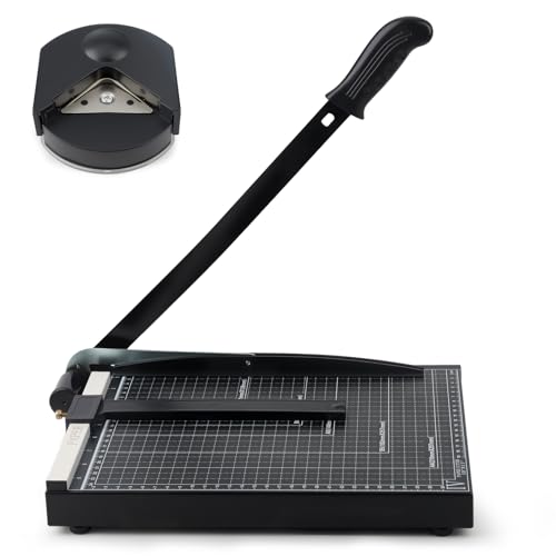 12" Paper Cutter, Guillotine Paper Trimmer, Portable Paper Cutting Machine with Corner Rounder, 12-Sheet Capacity Heavy-Duty Paper Slicer for Office, School, Cardboard, Crafts, Vinyl, Photo