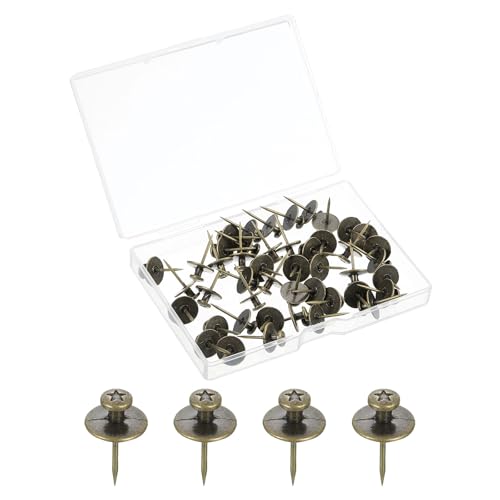 Image of uxcell 50 Pcs Double Headed Picture Hanging Nail, Zinc Alloy Push Pins Picture Hangers Double Headed Thumb Tacks for Hanging Pictures, Bronze