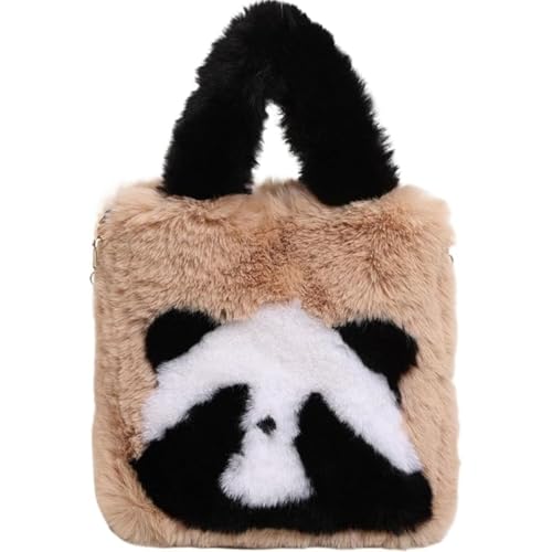 LinRim Bolso de hombro de felpa para mujer, pequeño, bolso pequeño, bolso ligero, bolso de hombro de piel sintética, mullido, bolso cruzado para mujer y niña, Khaki Panda, Talla única