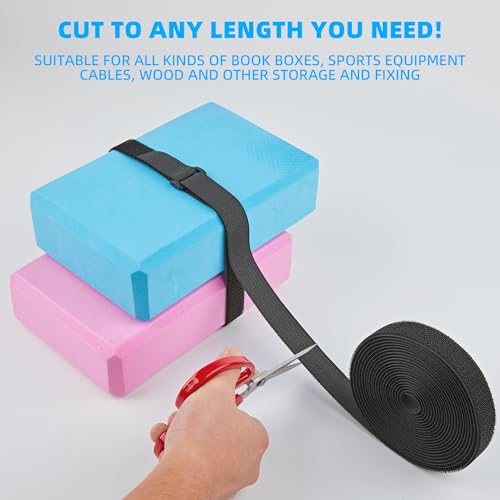 Image of 1 inch x 15ft Nylon Hook and Loop Cable Straps Roll with 20 Plastic Buckles - Reusable, Adjustable, Cut-to-Length for Organizing Cords, Wires & Storage Solutions