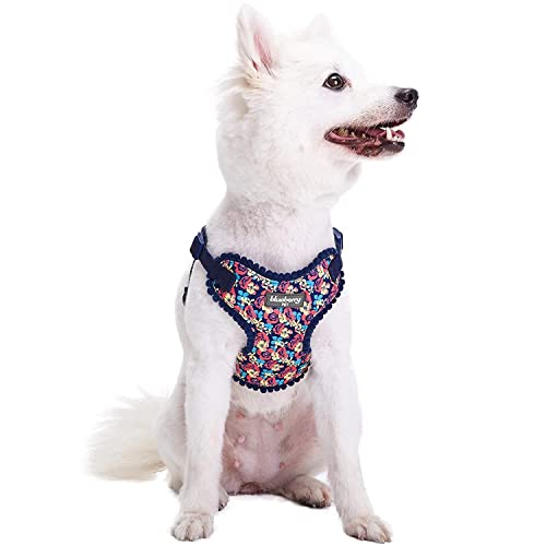 Blueberry Pet 5 Patterns Soft & Comfy Made Well Profound Floral No Pull Mesh Puppy Dog Harness Vest In Navy, Chest Girth 14"-16", X-Small, Adjustable Harnesses For Dogs & Cats #TOP3